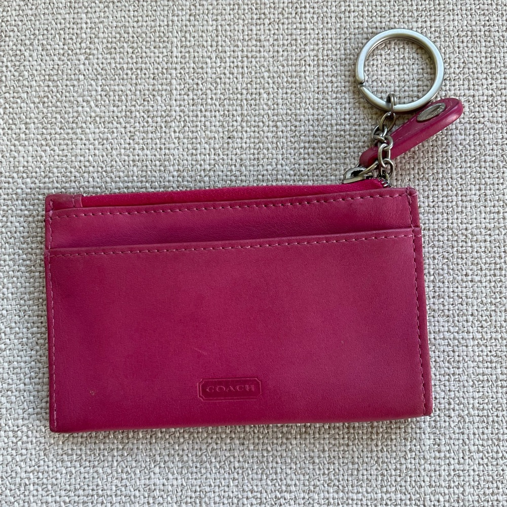 Coach Leather Pink Card Holder and Key Chain